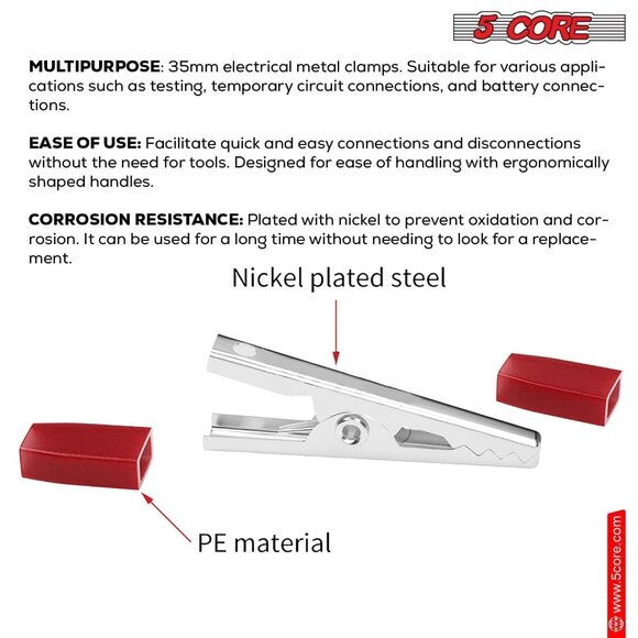 5Core Alligator Clips Electrical Metal Battery Jumper Clamps nsulated Gator Clip - Picture 2 of 9